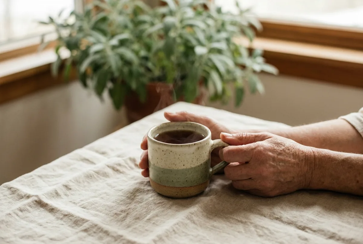 A warm cup of tea resting in soft window light